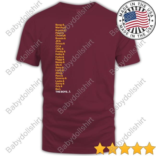 Bruins 2023 The Boys Roster Tee Boston Proshop Bruins 2023 The Boys Roster Bergy & Marchy & Krecho & Pasta & Chucky Shirts